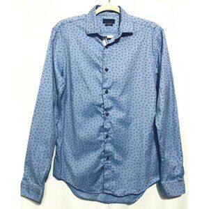 Zara Man Slim Fit Button Up Shirt Mens Medium Blue Anchor Print Nautical